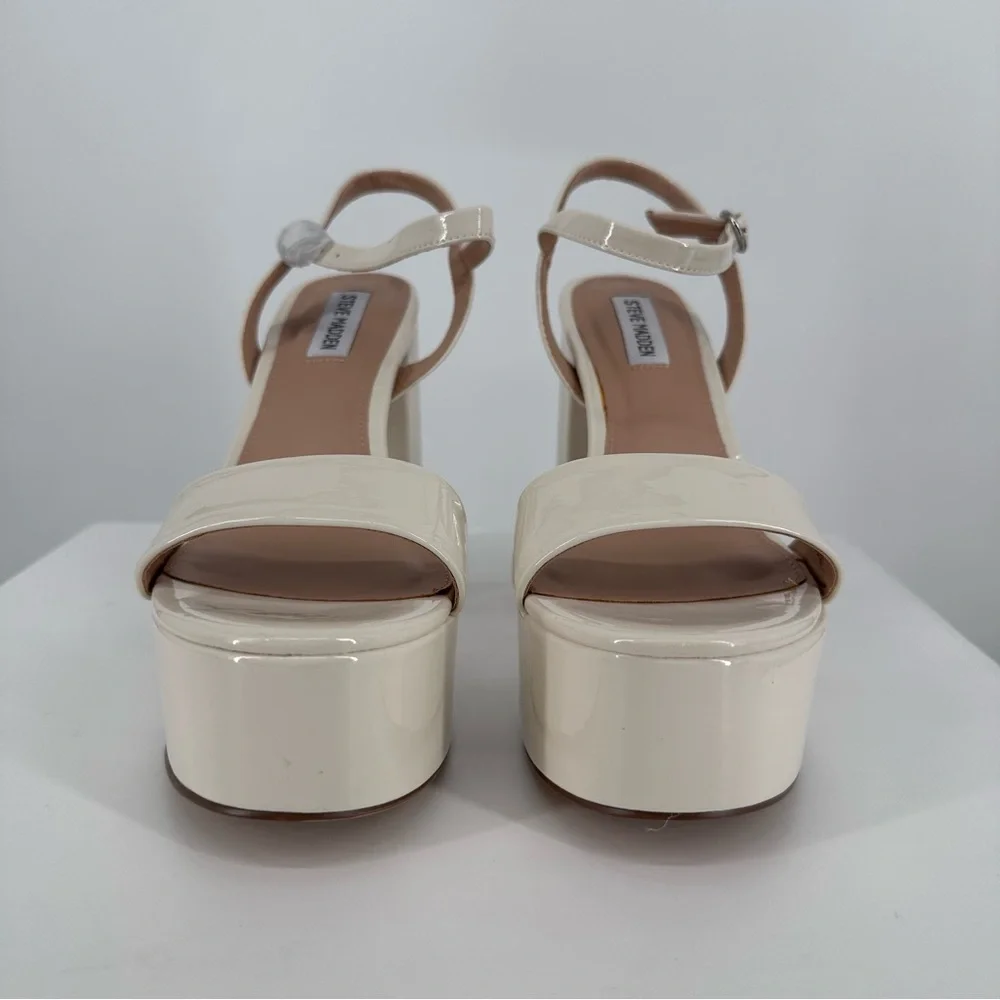 Steve Madden Jolie Platform Ankle Strap Heeled Sandals in Bone Patent size 10